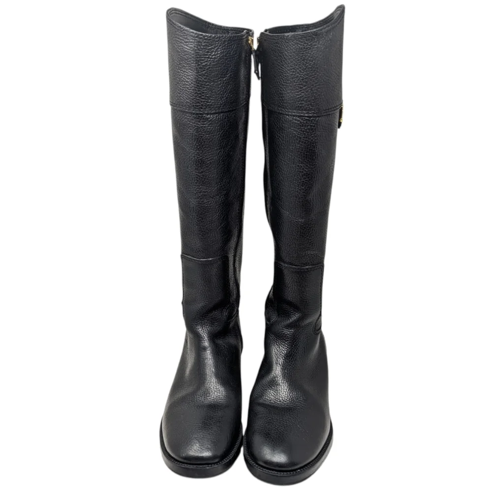 Tory Burch Joanna Tall Pebbled Leather Black Riding Boot Size 9M